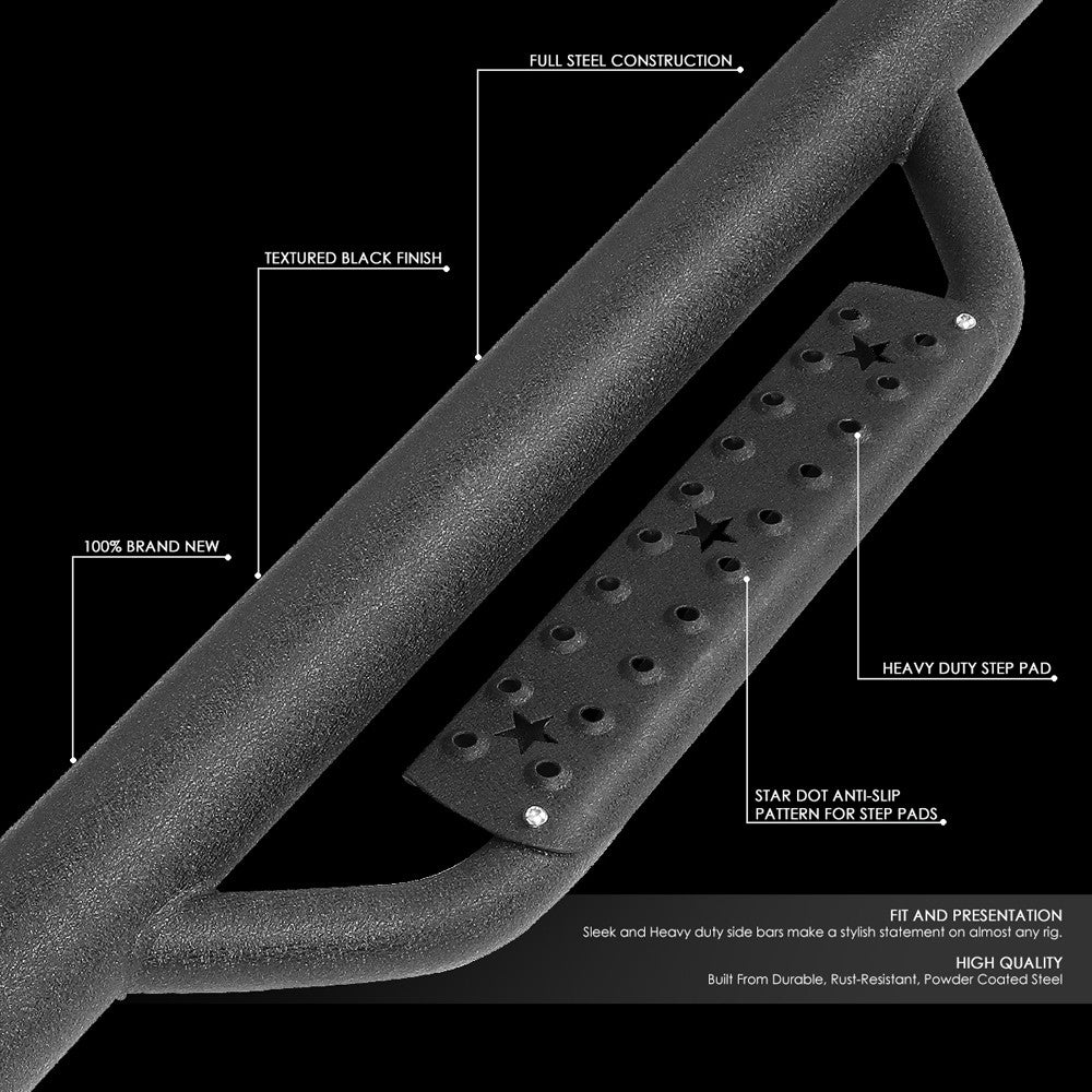 Round Drop Black Running Board Nerf Bar For 07-18 Silverado 1500 Standard Cab
