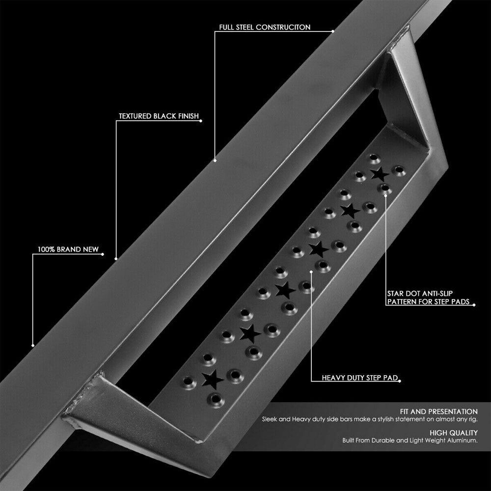 Square/Lower Cleat BLK Running Board Nerf Bar For 07-18 Silverado 1500 Crew Cab