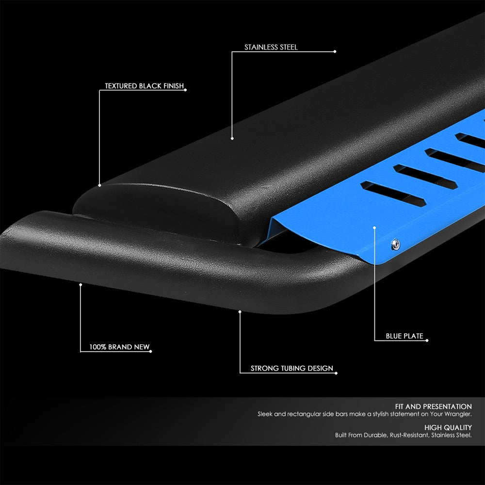 Oval Dropped Step Black/Blue Running Board Nerf Bar For 18+ Jeep Wrangler 4Dr