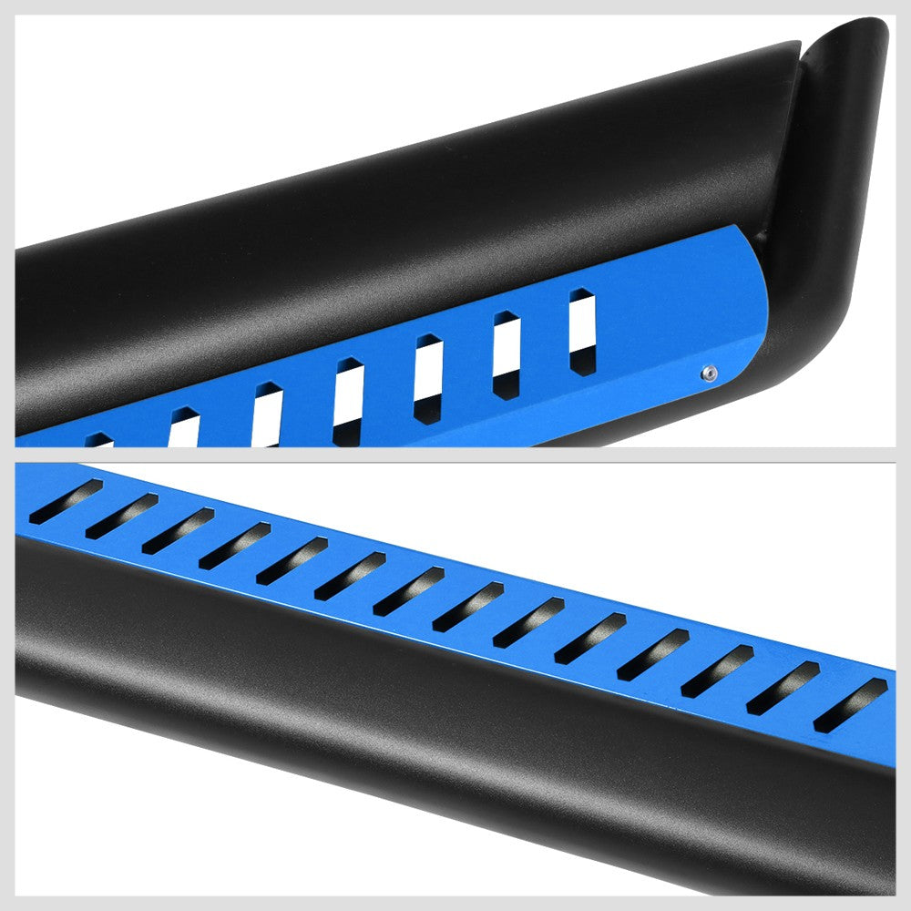 Oval Dropped Step Black/Blue Running Board Nerf Bar For 18+ Jeep Wrangler 4Dr