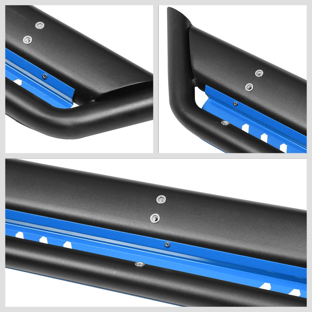 Oval Dropped Step Black/Blue Running Board Nerf Bar For 18+ Jeep Wrangler 4Dr