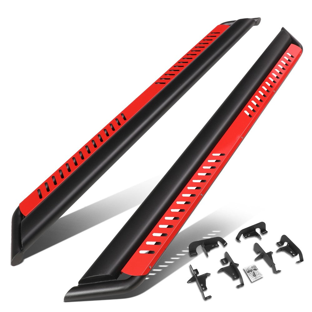 Oval Dropped Step Black/Red Running Board Nerf Bar For 18+ Wrangler JL 4Dr
