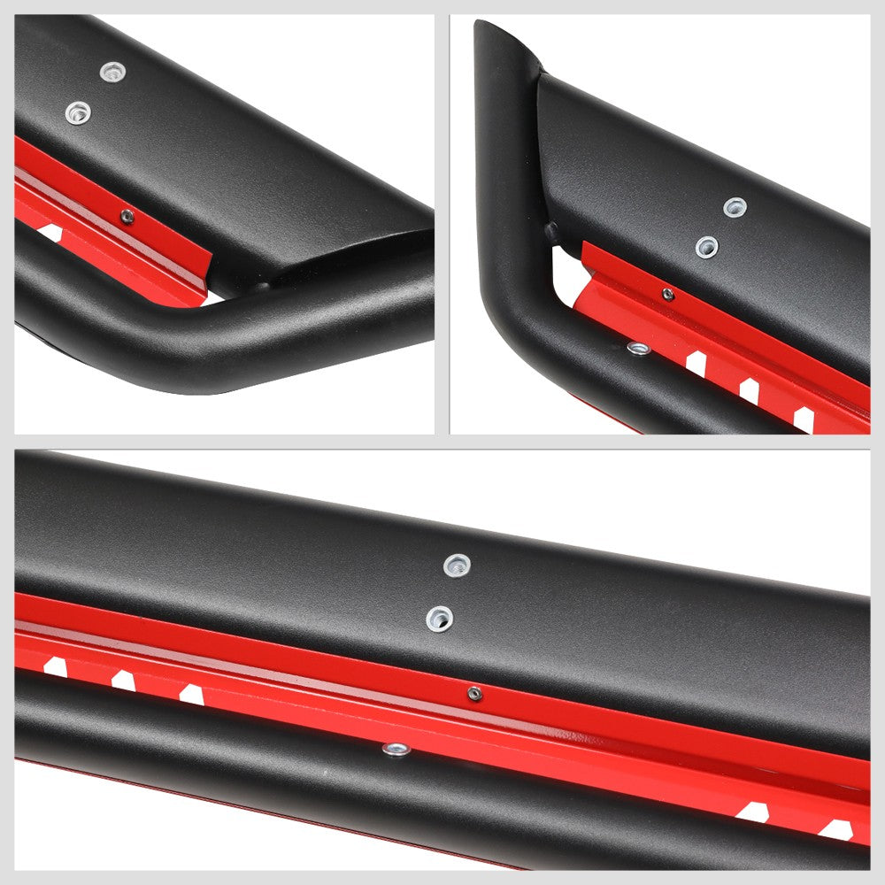 Oval Dropped Step Black/Red Running Board Nerf Bar For 18+ Wrangler JL 4Dr