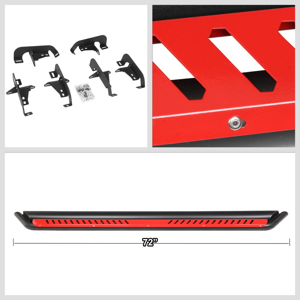 Oval Dropped Step Black/Red Running Board Nerf Bar For 18+ Wrangler JL 4Dr