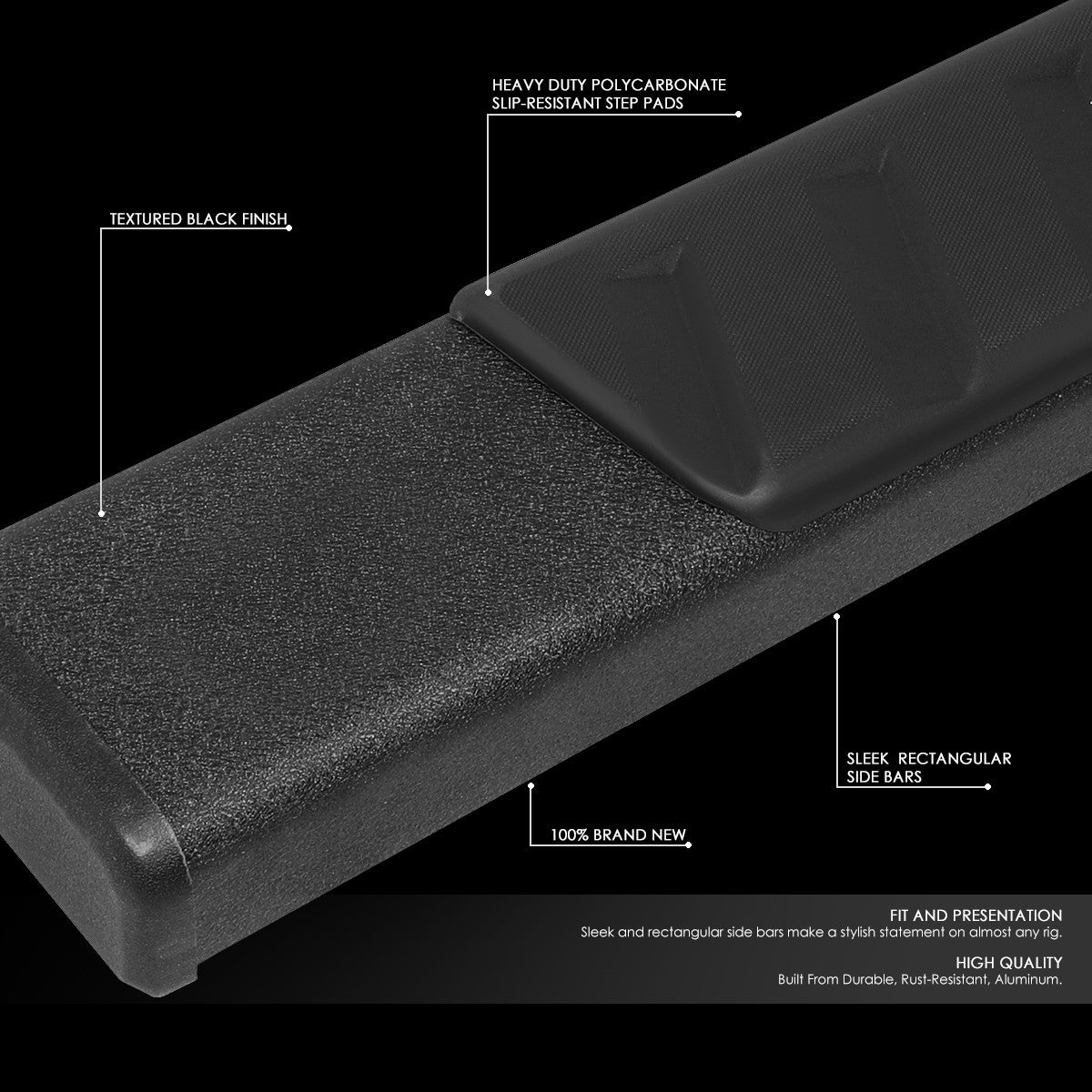 90" Black Slant Pattern 2 Pad Running Board For 04-14 F-150 P221 P415 Crew Cab