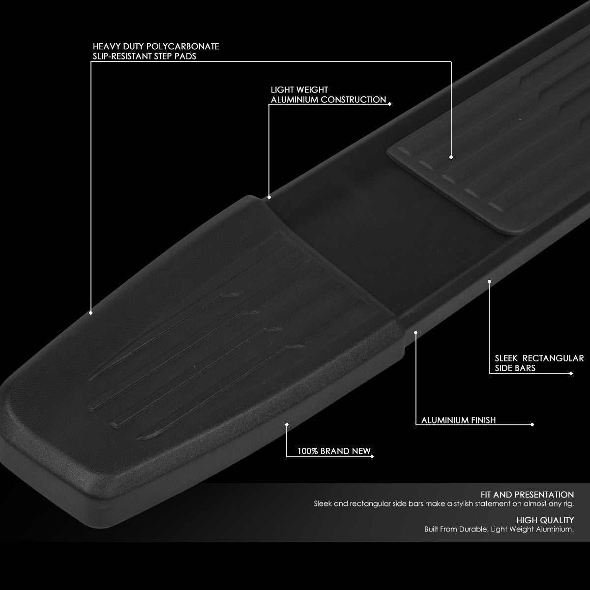 55" Black Straight Running Board For 07-19 Silverado Sierra Standard Cab