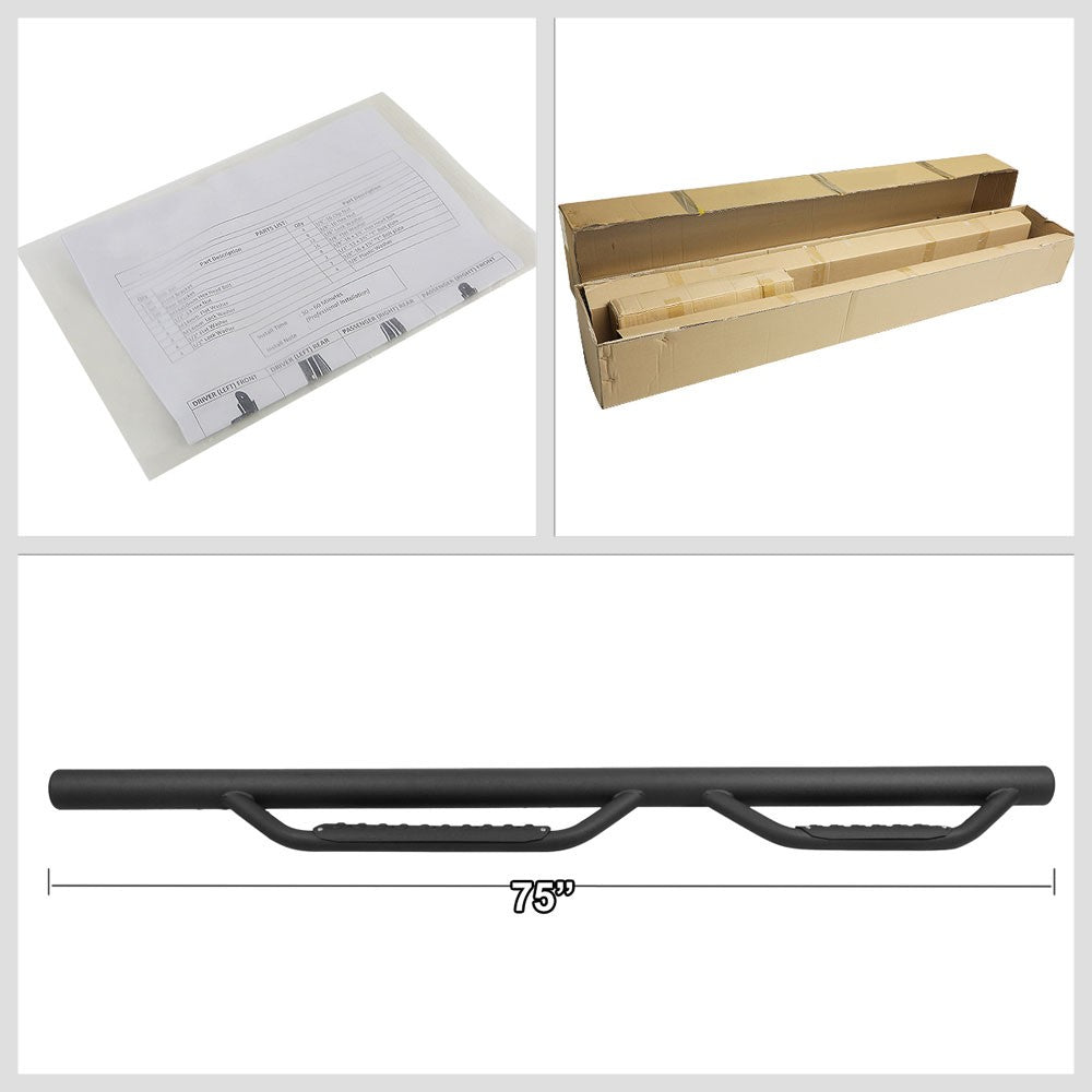 75" Black 3" Round Bar/Drop Step Running Board For 07-18 Jeep Wrangler 4-Door JK