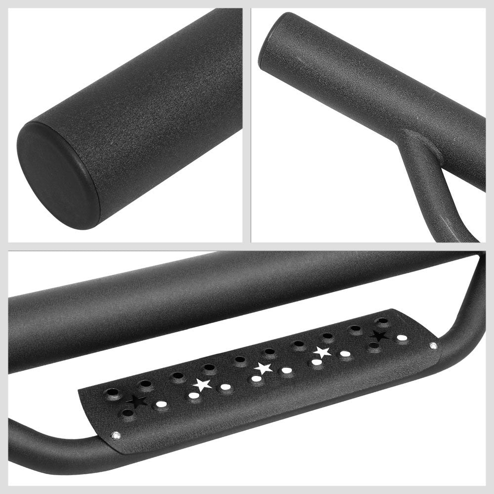 75" Black 3" Round Bar/Star Drop Step Running Board For 18+ Jeep Wrangler 4Dr JL