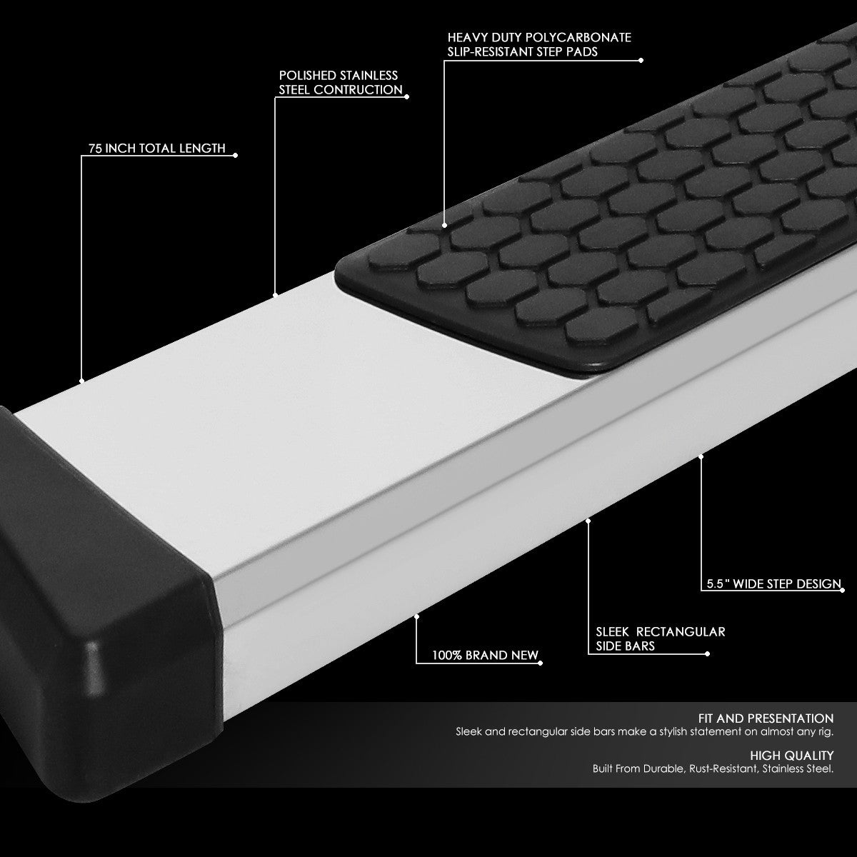 75" Metallic Honeycomb Running Board For 99-16 F250-F550 Super Duty Extended Cab