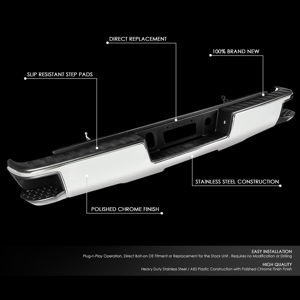 Chrome Rear Corner Step Bumper w/o Parking Sensor Hole For 14-18 Silverado 1500