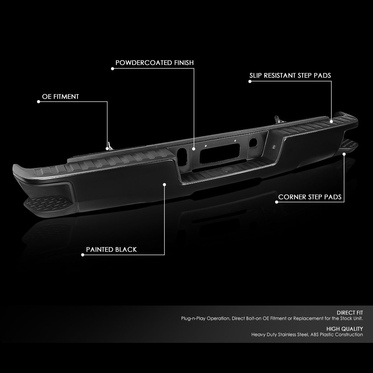 Black Rear Corner Step Bumper w/o Parking Sensor Hole For 14-18 Silverado 1500