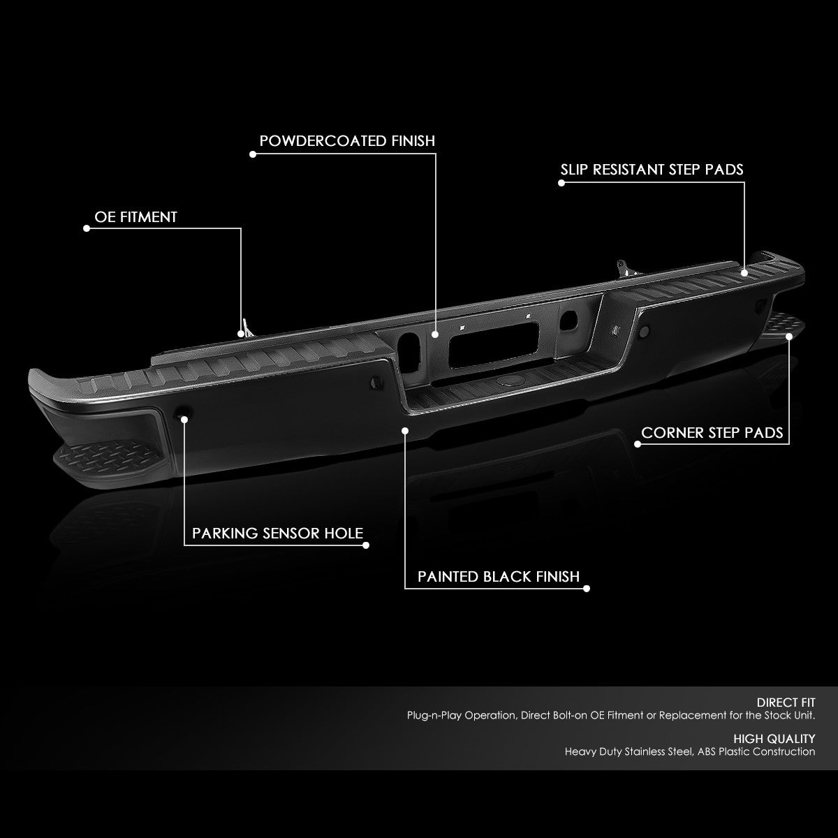 Black Rear Corner Step Bumper w/ Parking Sensor Hole For 14-18 Silverado 1500