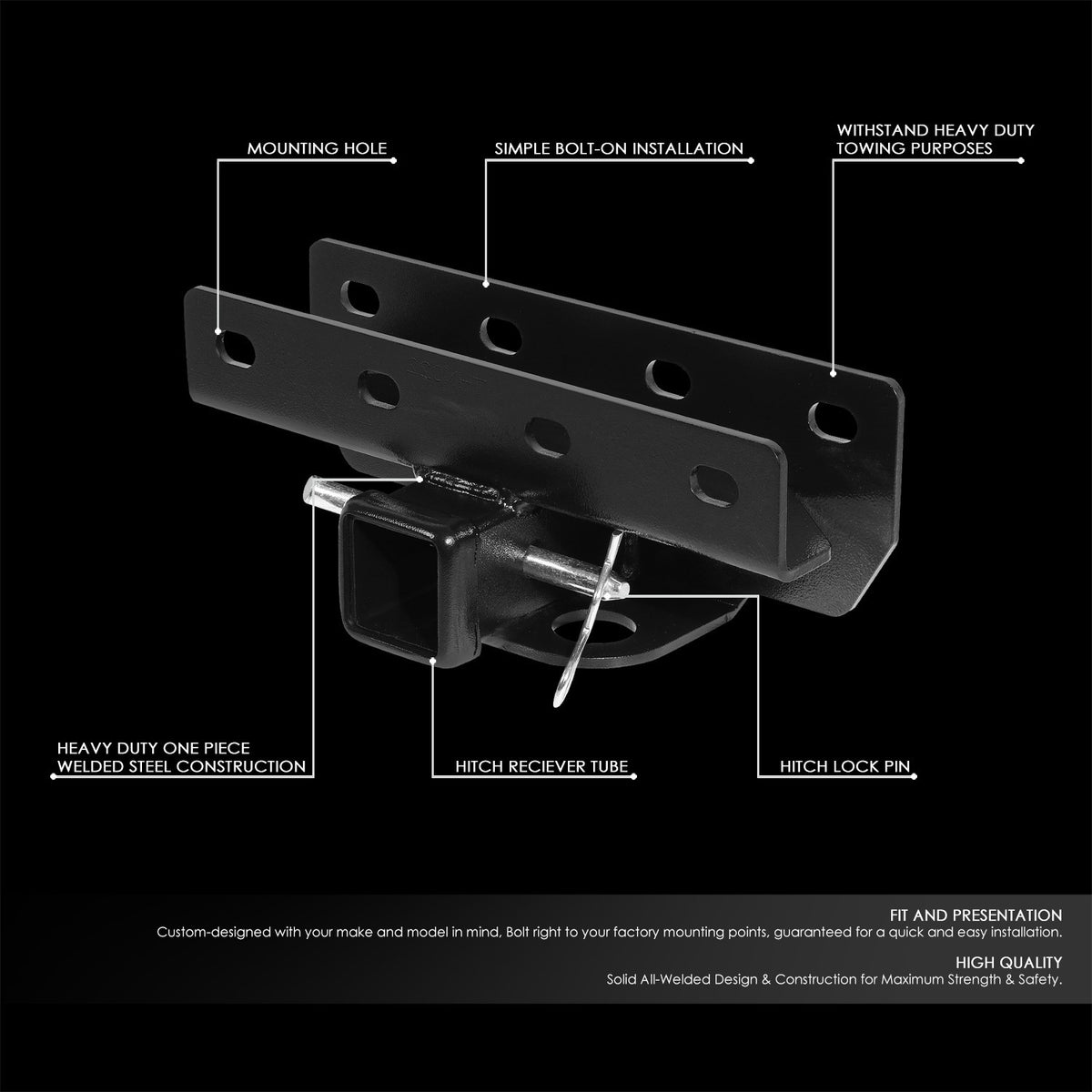 2" Square [Class-3] Trailer Tow Hitch Receiver +Pin For 07-18 Jeep Wrangler JK