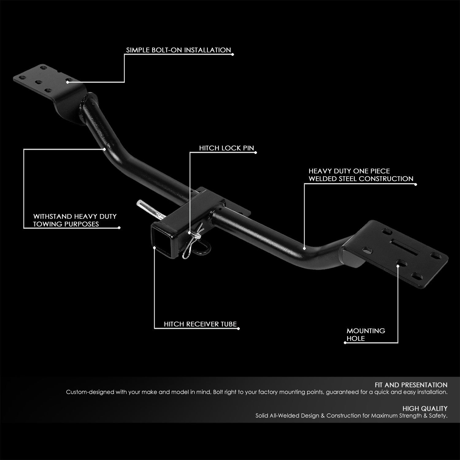 2" Square [Class-3] Trailer Tow Hitch Receiver +Pin For 10-12 Benz GLK350 X204