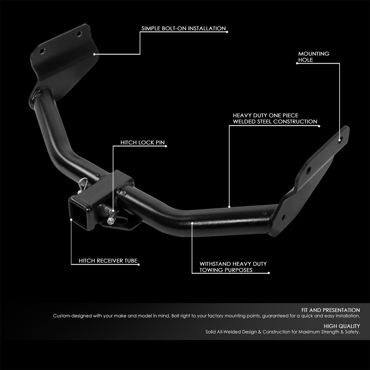 2" Square [Class-3] Trailer Tow Hitch Receiver +Pin For 11-22 Grand Cherokee WK2