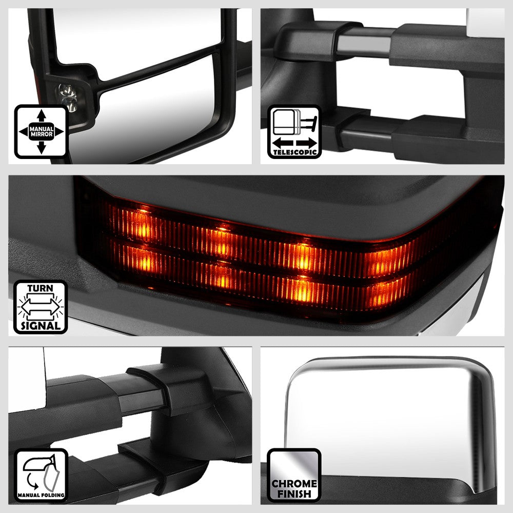 Left/Right Chrome Towing Side Mirror Manual LED Turn Signal for 03-06 Escalade