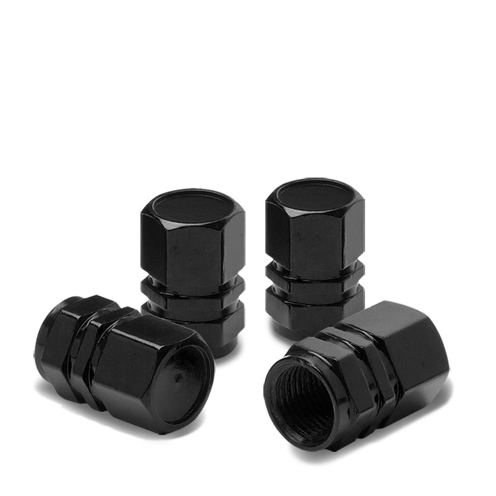 71-R-059-BKBK BFC 4PCs Universal Hexagonal Ring Style Black Tire Wheel Rim Valve Air Stems Cap