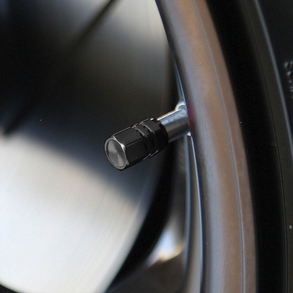 71-R-059-BK BFC 4PCs Hexagonal Ring Style Black Chrome Tire Wheel Rim Valve Air Stems Cap