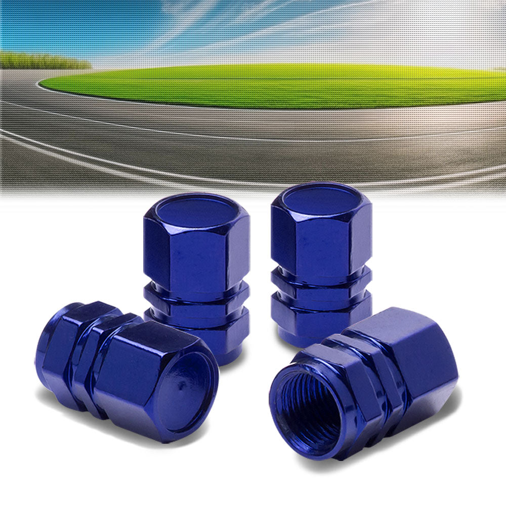 71-R-059-BL BFC 4PCs Universal Hexagonal Ring Style Blue Tire Wheel Rim Valve Air Stems Cap