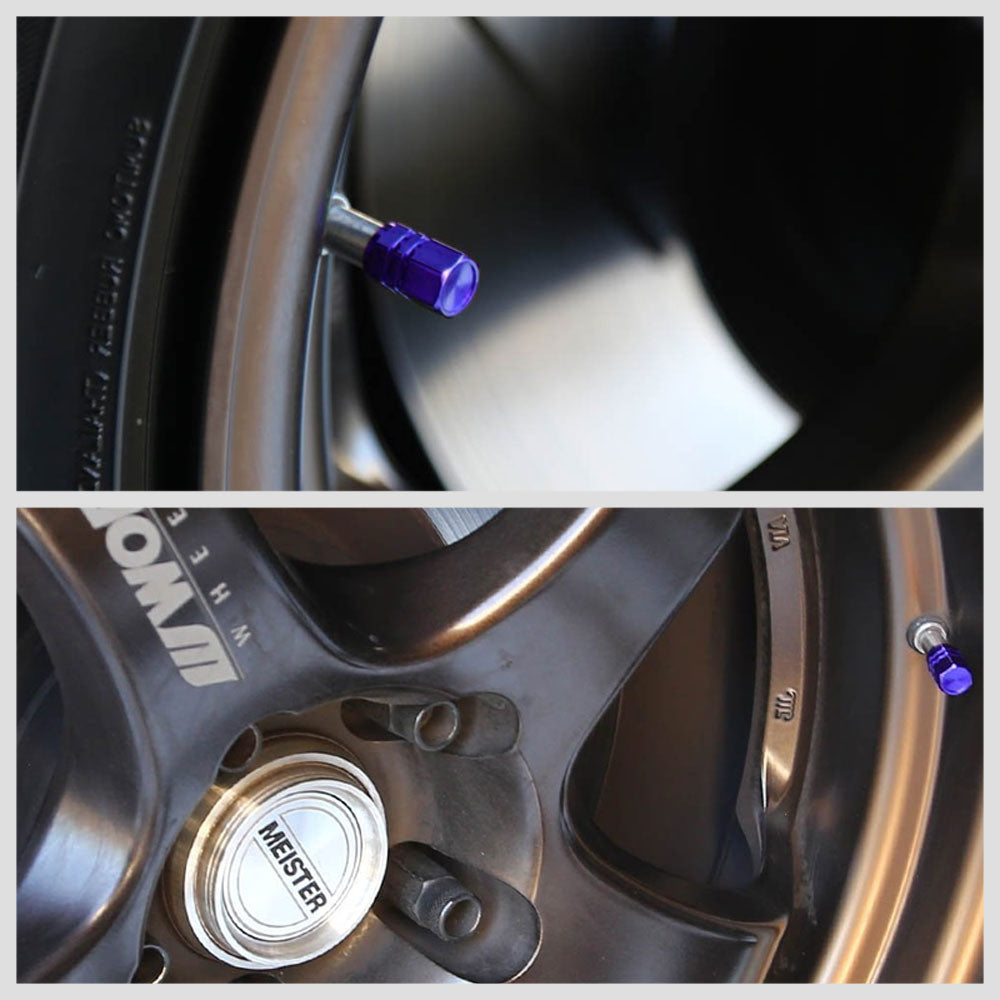 71-R-059-BL BFC 4PCs Universal Hexagonal Ring Style Blue Tire Wheel Rim Valve Air Stems Cap