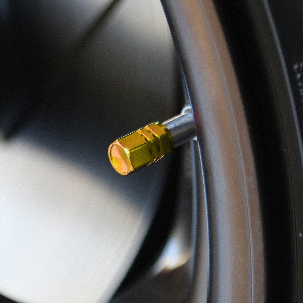 71-R-059-GD BFC 4PCs Universal Hexagonal Ring Style Gold Tire Wheel Rim Valve Air Stems Cap