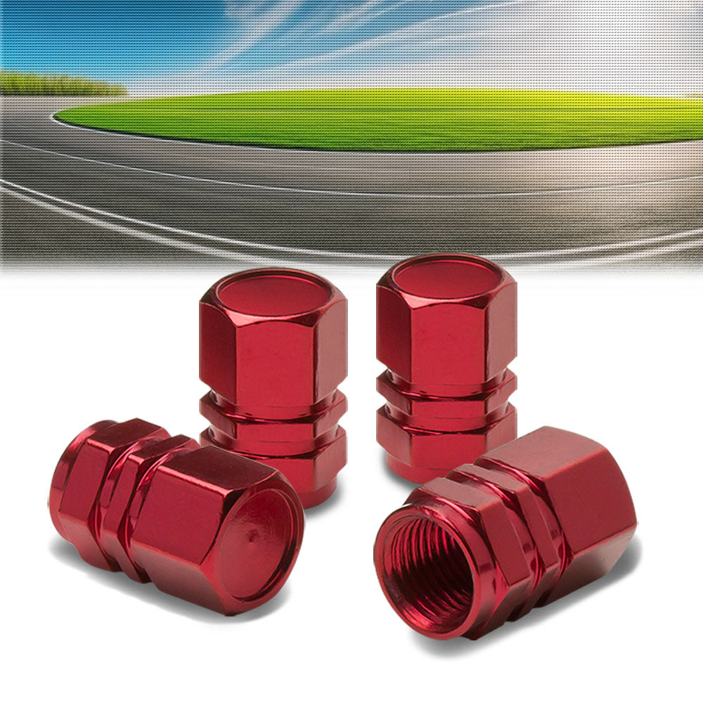 71-R-059-RD BFC 4PCs Universal Hexagonal Ring Style Red Tire Wheel Rim Valve Air Stems Cap