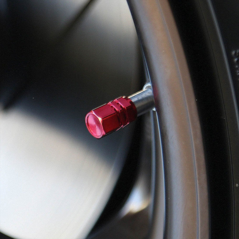 71-R-059-RD BFC 4PCs Universal Hexagonal Ring Style Red Tire Wheel Rim Valve Air Stems Cap