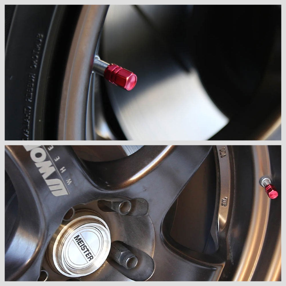 71-R-059-RD BFC 4PCs Universal Hexagonal Ring Style Red Tire Wheel Rim Valve Air Stems Cap