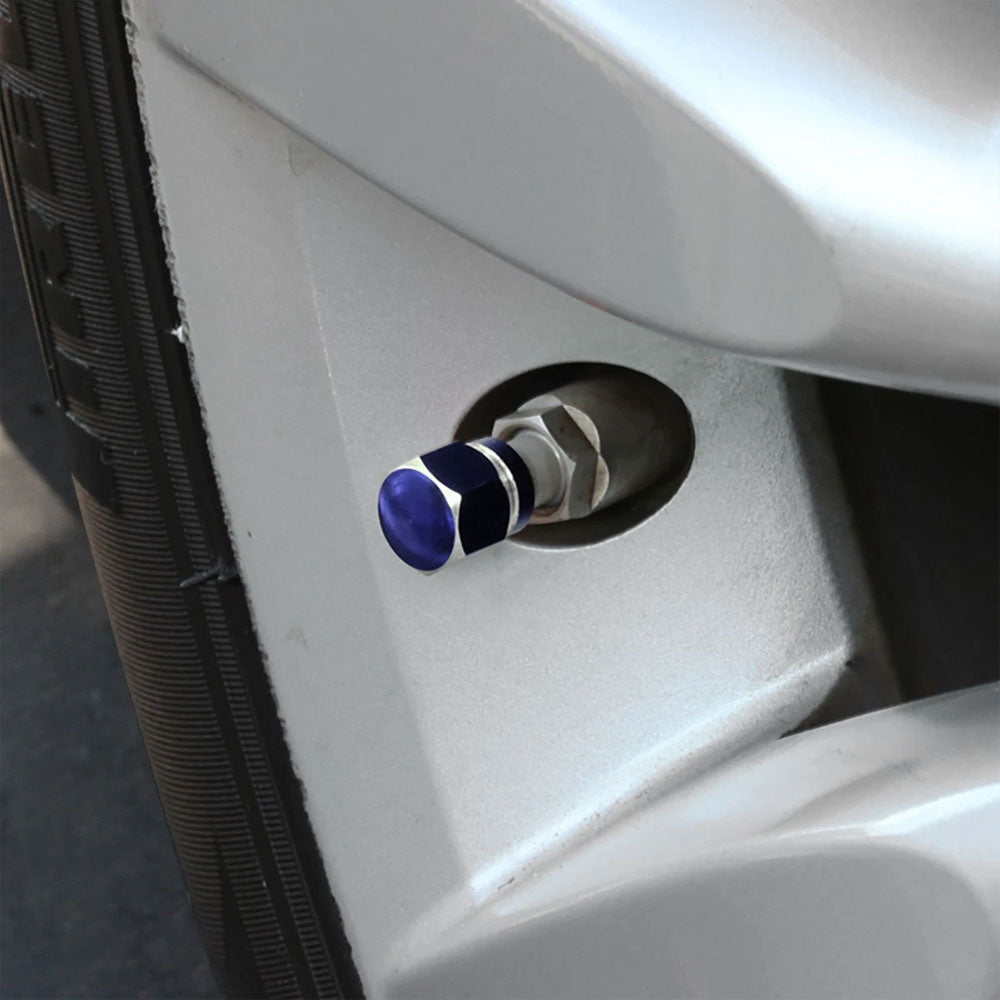 71-R-181-BL BFC 4PCs Universal Hexagonal Style Blue Tire Wheel Rim Valve Air Stems Cap