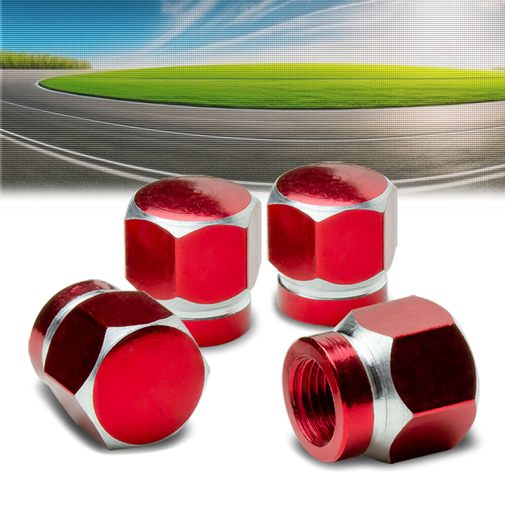 71-R-181-RD BFC 4PCs Universal Hexagonal Style Red Tire Wheel Rim Valve Air Stems Cap
