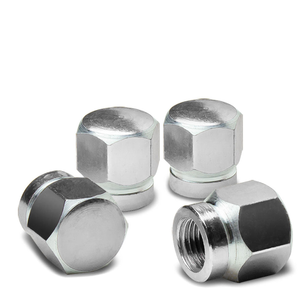 71-R-181-SL BFC 4PCs Universal Hexagonal Style Silver Tire Wheel Rim Valve Air Stems Cap
