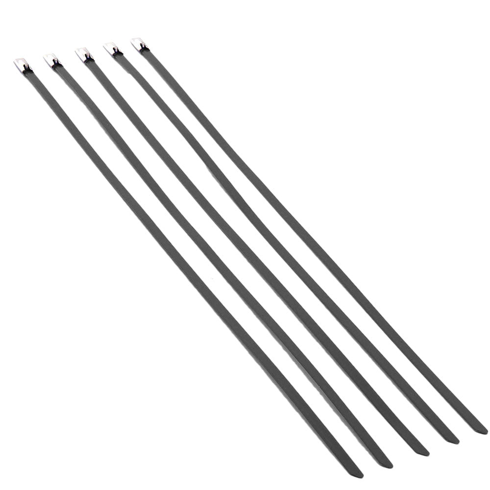 BFC-ZTIE-12-5-BK Black 5PCs Stainless Steel 12" Length Zip Ties Cable (Exhaust/Pipe/Wrapping)