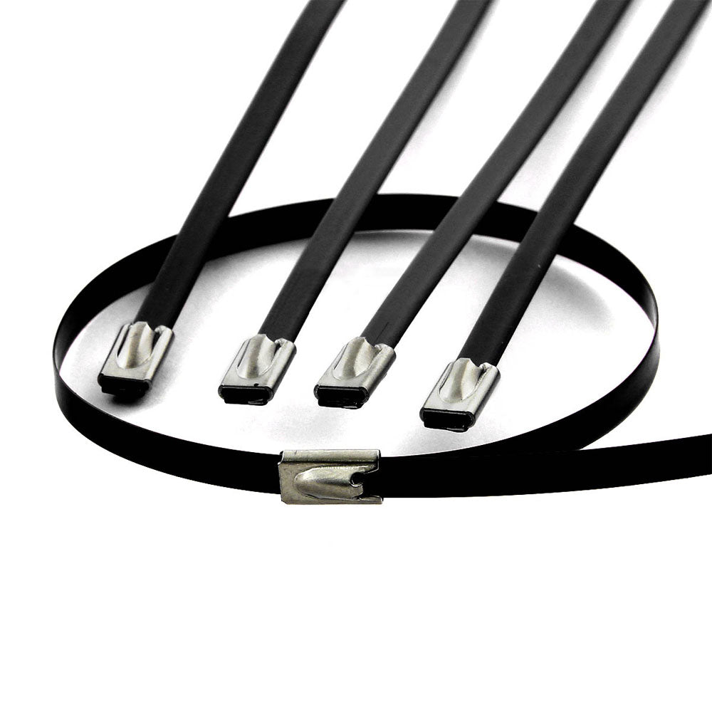BFC-ZTIE-12-5-BK Black 5PCs Stainless Steel 12" Length Zip Ties Cable (Exhaust/Pipe/Wrapping)