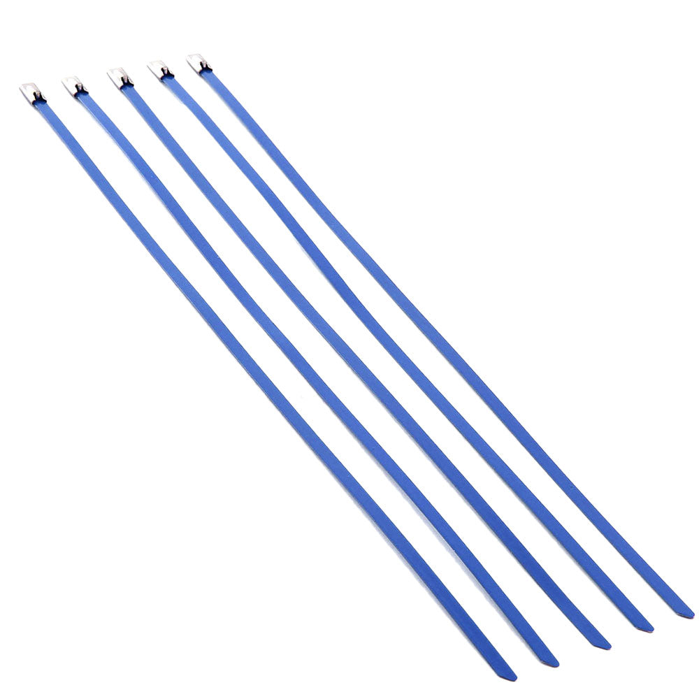 BFC-ZTIE-12-5-BL Blue 5PCs Stainless Steel 12" Length Zip Ties Cable (Exhaust/Pipe/Wrapping)