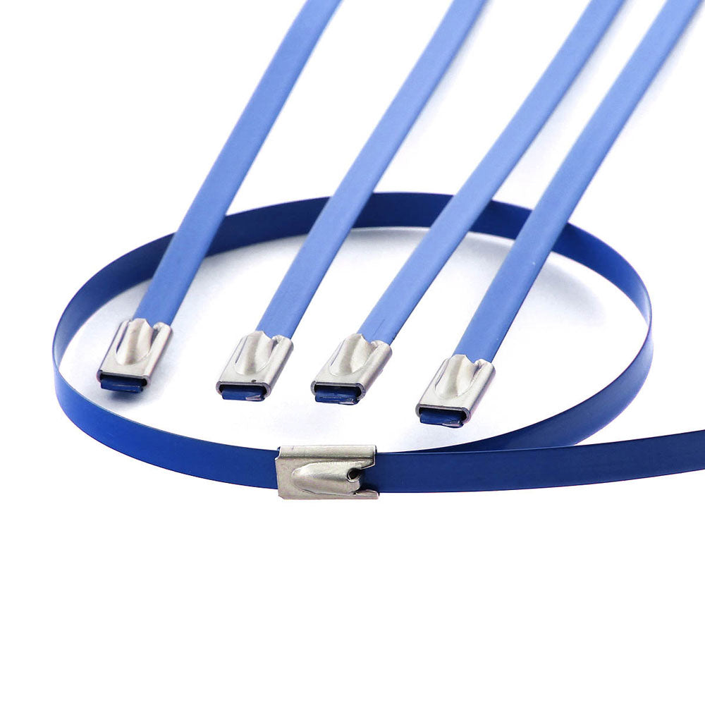 BFC-ZTIE-12-5-BL Blue 5PCs Stainless Steel 12" Length Zip Ties Cable (Exhaust/Pipe/Wrapping)