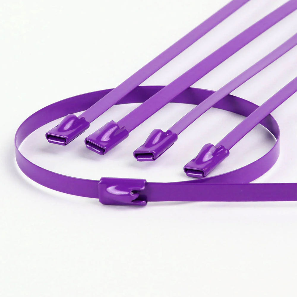 BFC-ZTIE-12-5-PP Purple 5PCs Stainless Steel 12" Length Zip Ties Cable (Exhaust/Pipe/Wrapping)