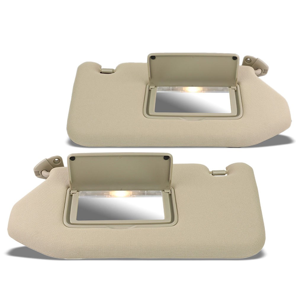 Bolt-On Driver & Passenger Side Beige Sun Visor w/Vanity Light For 14-19 QX60