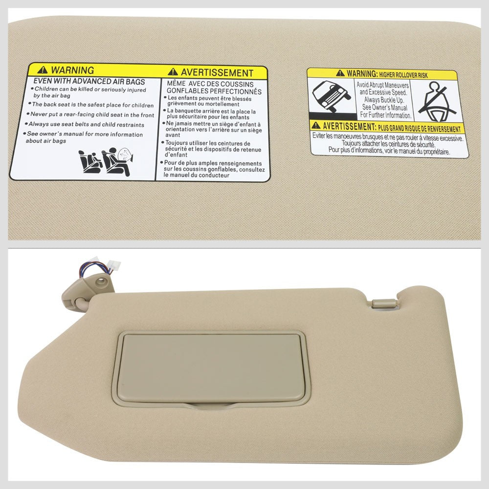 Bolt-On Driver & Passenger Side Beige Sun Visor w/Vanity Light For 14-19 QX60