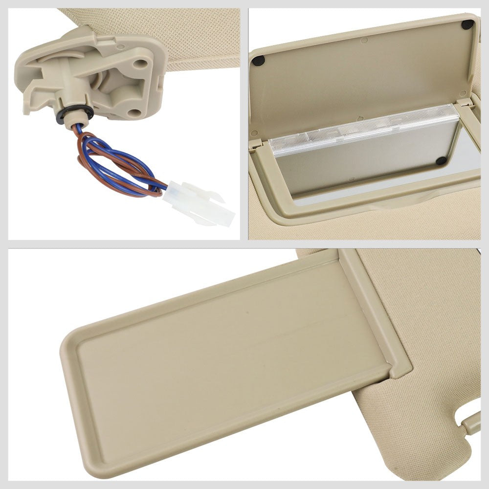 Bolt-On Driver & Passenger Side Beige Sun Visor w/Vanity Light For 14-19 QX60