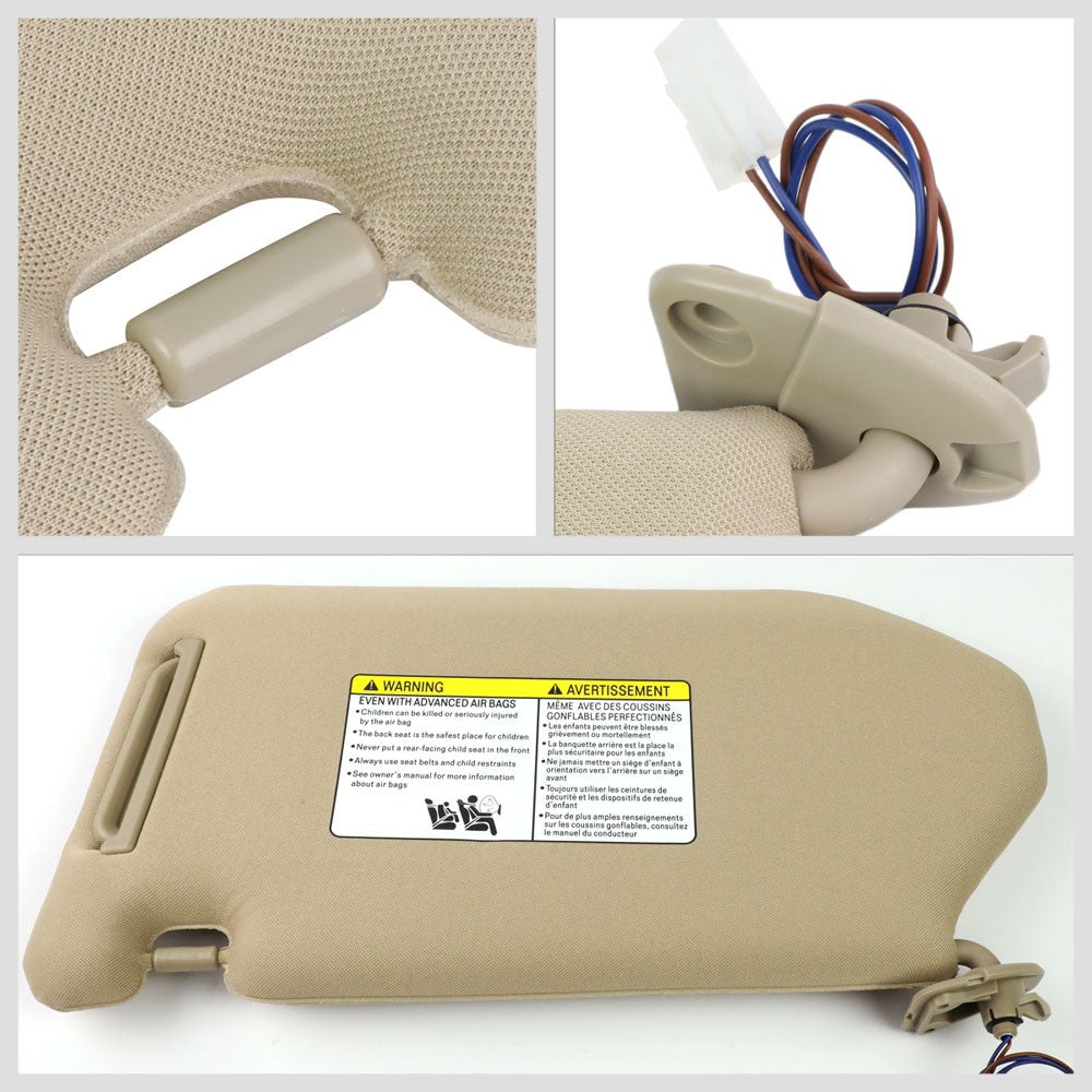 Bolt-On Driver & Passenger Side Beige Sun Visor w/Vanity Light For 14-19 QX60