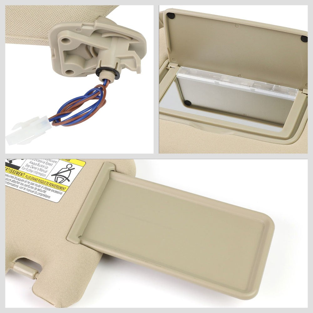 Bolt-On Left (Driver Side) Beige Sun Visor w/Vanity Light For 14-19 QX60