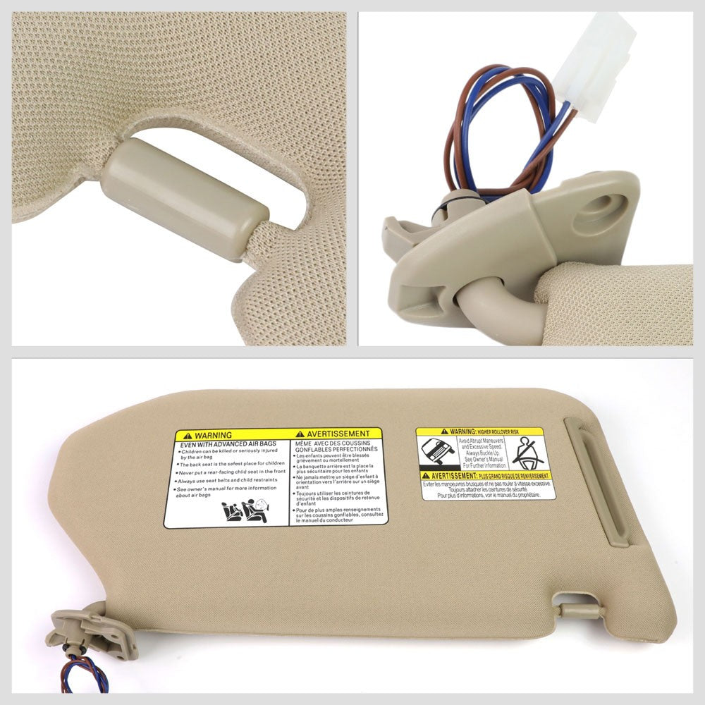 Bolt-On Left (Driver Side) Beige Sun Visor w/Vanity Light For 14-19 QX60