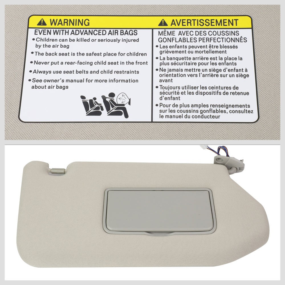 Bolt-On Right Passenger Side Grey Sun Visor w/Vanity Light For 13-19 Pathfinder