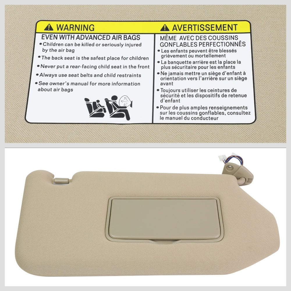 Bolt-On Right (Passenger Side) Beige Sun Visor w/Vanity Light For 14-19 QX60