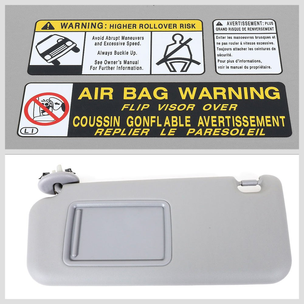 Bolt-On Left Driver Grey Sun Visor w/Vanity Light For 06-12 Toyota RAV4
