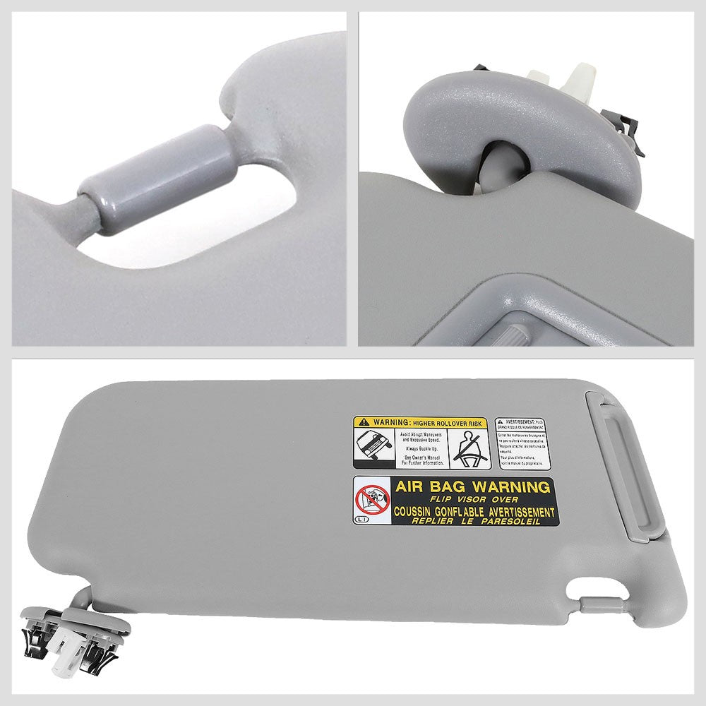 Bolt-On Left Driver Grey Sun Visor w/Vanity Light For 06-12 Toyota RAV4