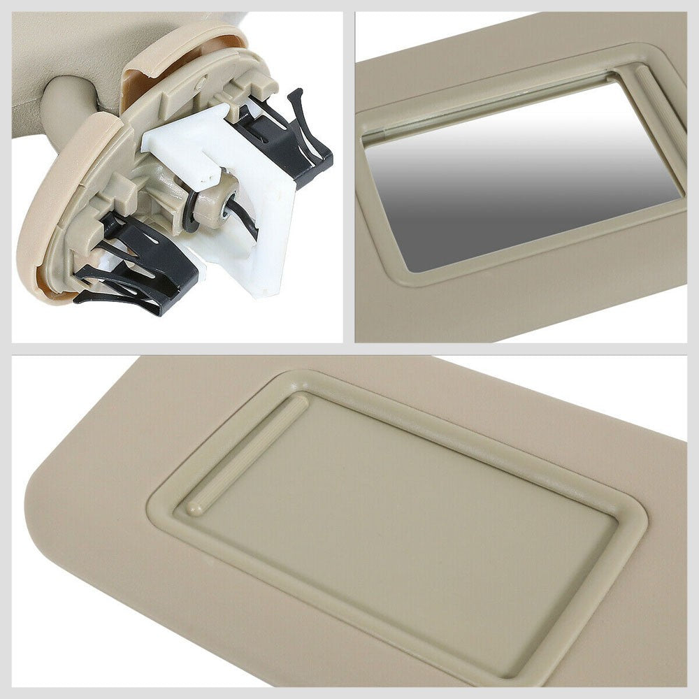 Bolt-On Left (Driver Side) Beige Sun Visor w/Vanity Light For 06-12 Toyota RAV4