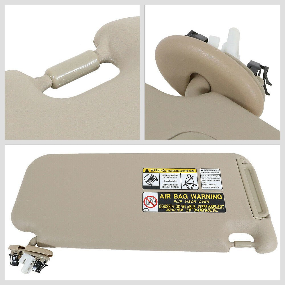 Bolt-On Left (Driver Side) Beige Sun Visor w/Vanity Light For 06-12 Toyota RAV4