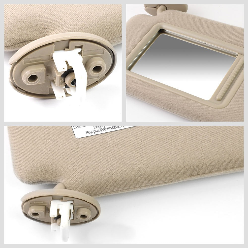 Bolt-On Left Driver Side Beige Sun Visor w/Vanity Light For 09-16 Toyota Venza