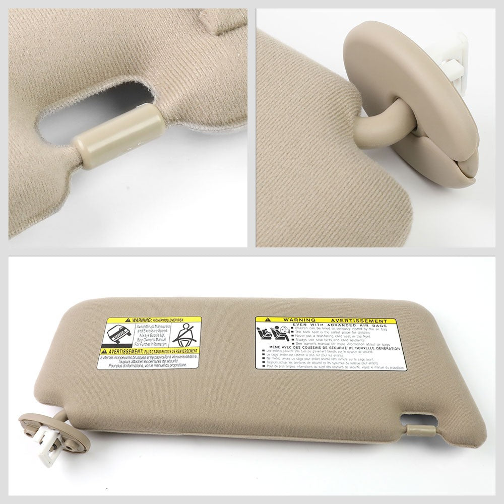 Bolt-On Left Driver Side Beige Sun Visor w/Vanity Light For 09-16 Toyota Venza